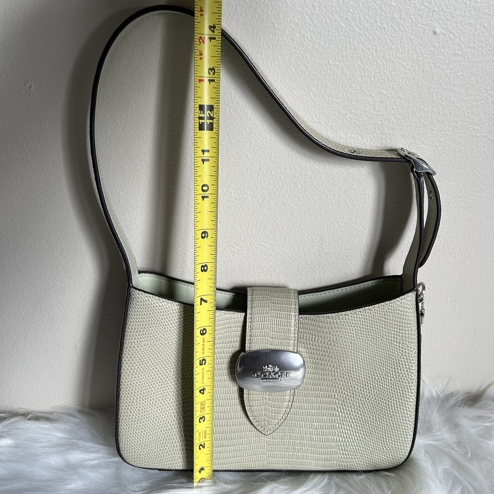 Coach Eliza Light Green Lizard Embossed Leather Shoulder Bag Excellent - Picture 8 of 9